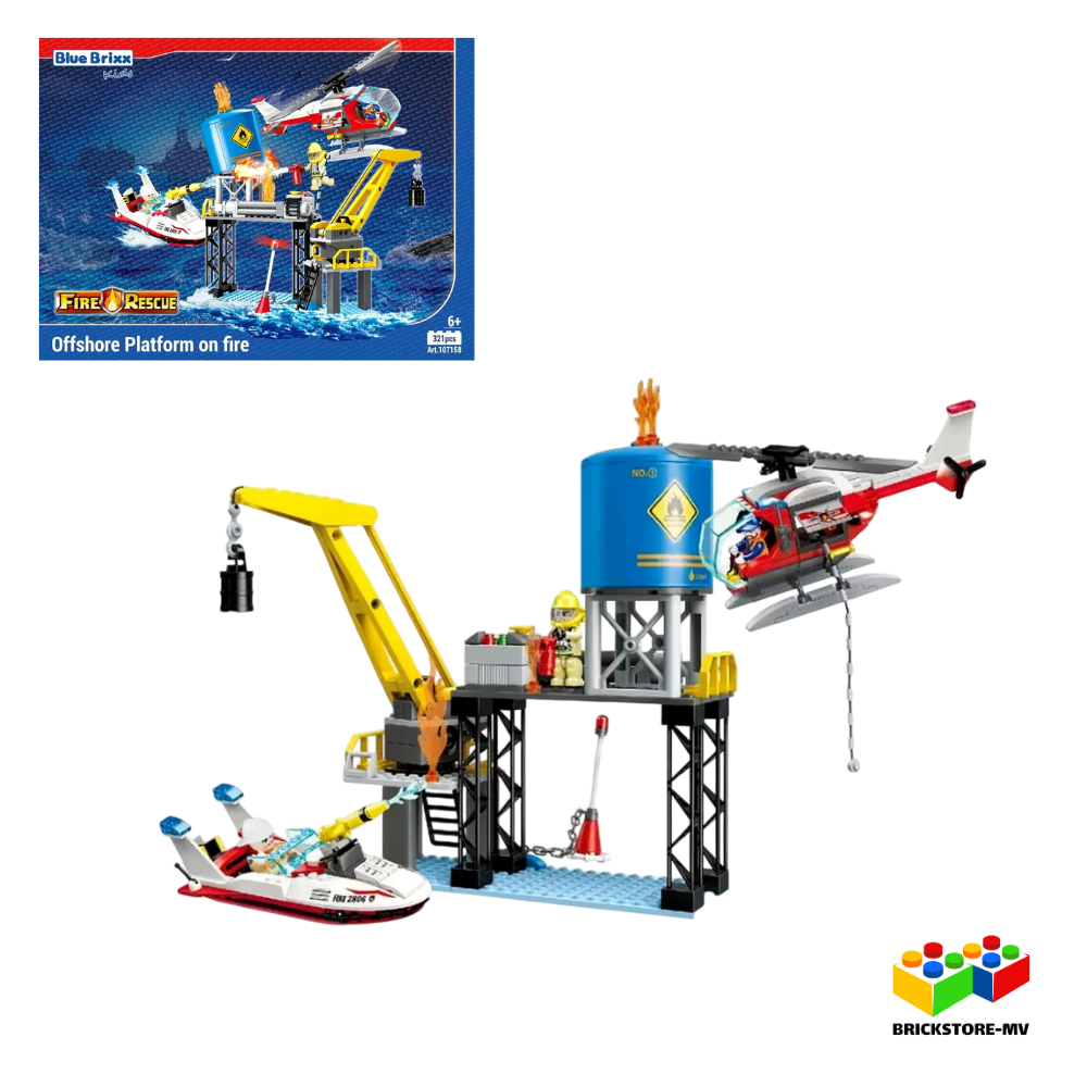 BlueBrixx-Kids 107158 – Feuerwehr-Rettungseinsatz auf der Offshore-Plattform