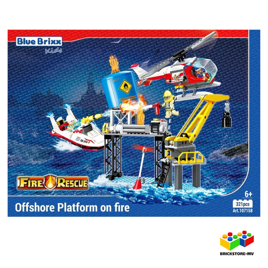 BlueBrixx-Kids 107158 – Feuerwehr-Rettungseinsatz auf der Offshore-Plattform